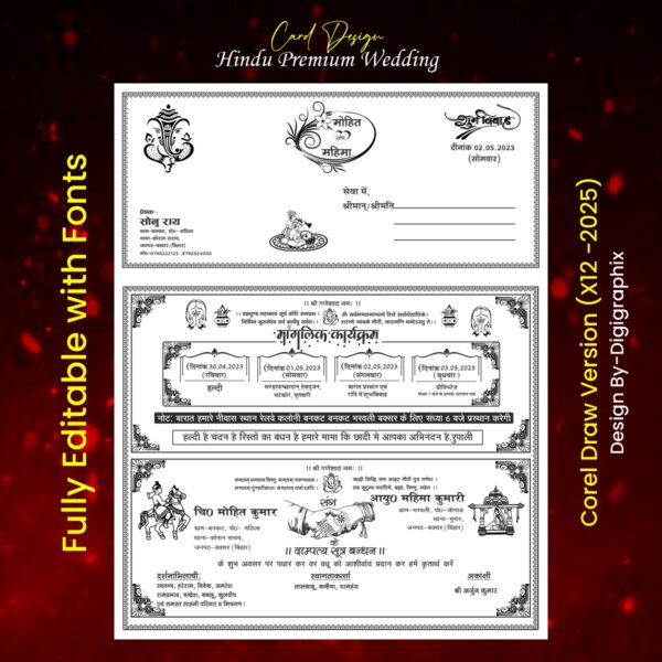 Hindu Wedding Card Design CDR Matter with Fonts