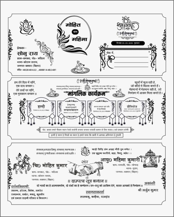 Premium Hindu wedding card Design With Fonts CDR Download